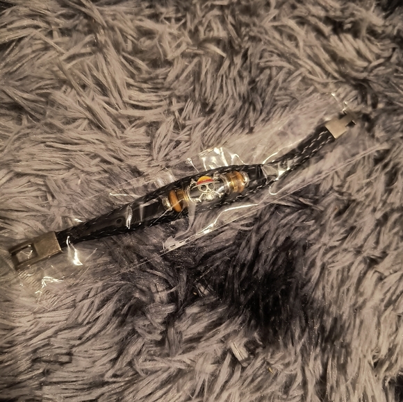 One piece Luffy Bracelet skull anime manga silver black brown accessories men wo - Picture 1 of 4